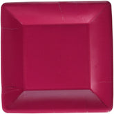 Durable Plain Square Eco Party Plates Tableware, Raspberry, Paper, 7" x 7", Pack of 20
